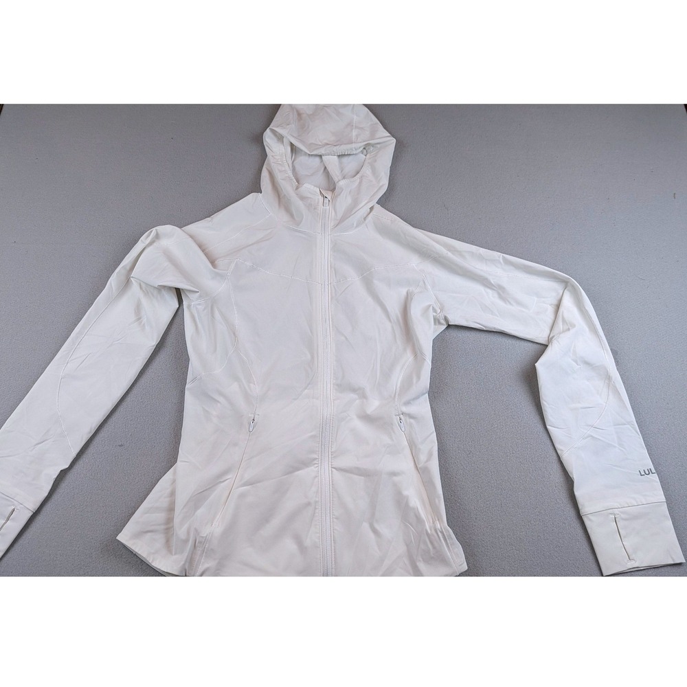 Lululemon White Hooded Full Zip Jacket LW4BSRS Size 4 Thumbholes Activewear